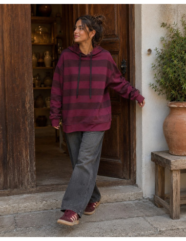 Sudadera Granate de Rayas con Capucha