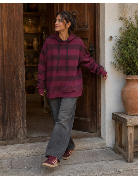 Sudadera Granate de Rayas con Capucha