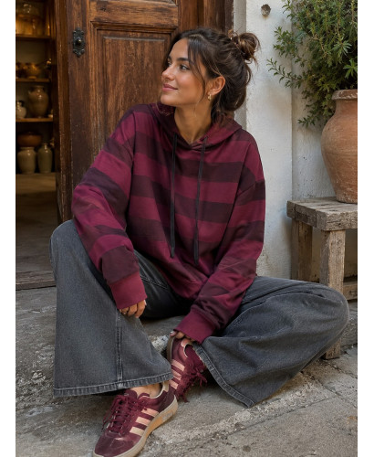 Sudadera Granate de Rayas con Capucha
