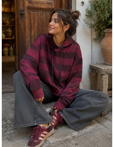 Sudadera Granate de Rayas con Capucha