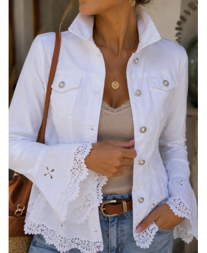🤍 Cazadora Vaquera Blanca con Volantes y Botones Joya