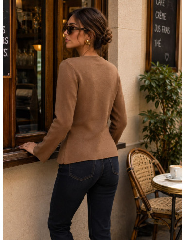 Chaqueta de punto joya en marrón con abalorios...