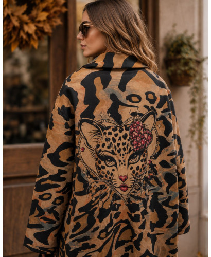 Abrigo de antelina con estampado animal y bolsillos 2