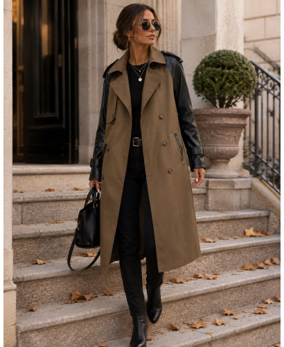 🖤 Gabardina Chocolate con Mangas de Efecto Piel 🖤 2