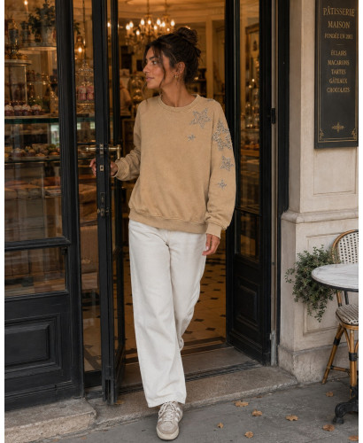 Sudadera camel efecto lavado con Estrellas de Abalorios... 2