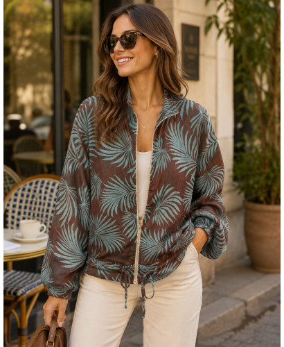 Bomber Chocolate con Estampado Turquesa 2
