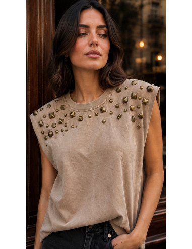 Camiseta camel efecto desgastado con Hombreras...