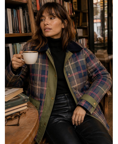 Parka Acolchada de Cuadros con Cuello de Micropana Marino 2