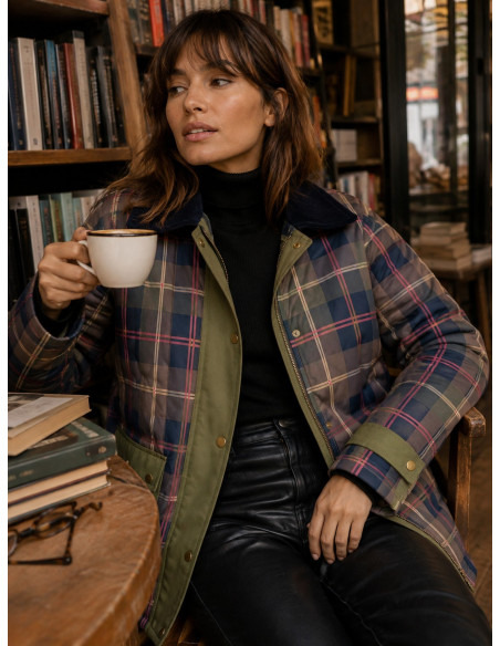 Parka Acolchada de Cuadros con Cuello de Micropana Marino