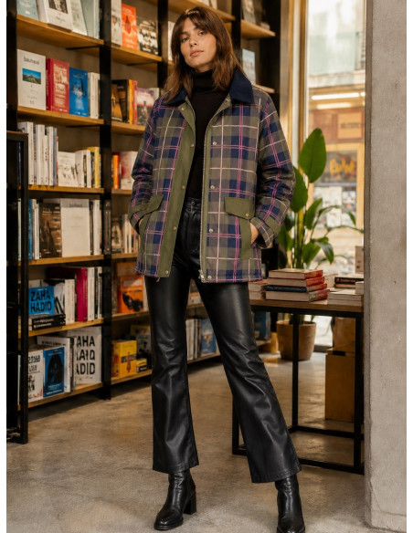 Parka Acolchada de Cuadros con Cuello de Micropana Marino