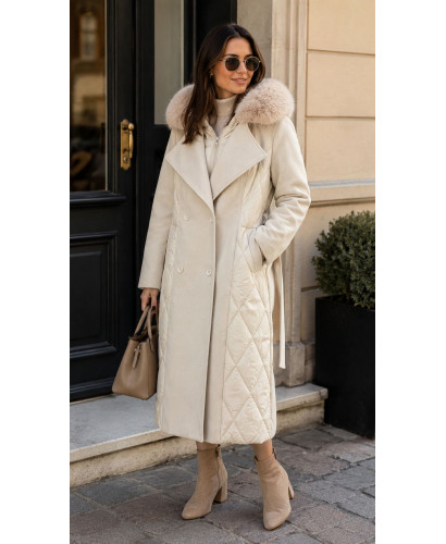 Gabardina Combinada de Paño y Acolchado con Capucha 2