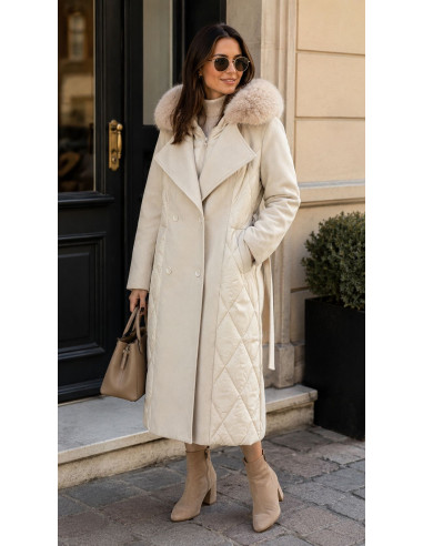 Gabardina Combinada de Paño y Acolchado con...