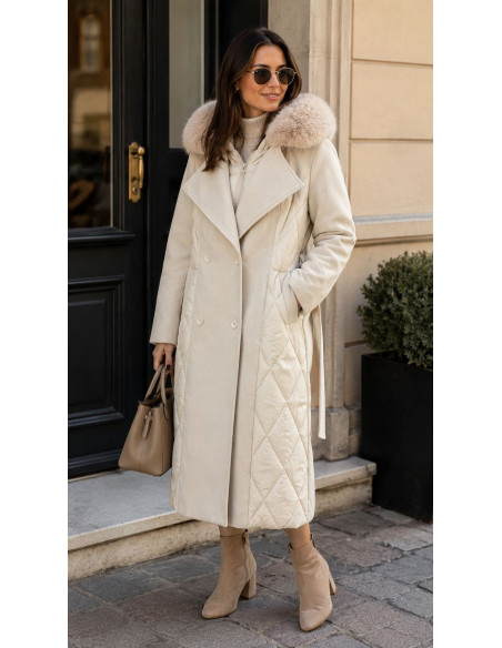 Gabardina Combinada de Paño y Acolchado con Capucha