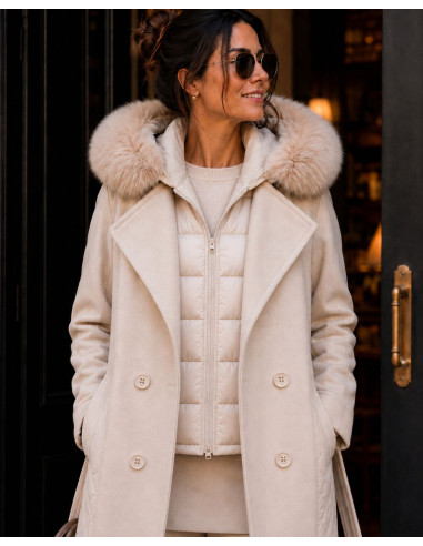 Gabardina Combinada de Paño y Acolchado con...