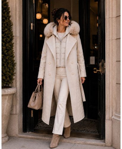 Gabardina Combinada de Paño y Acolchado con Capucha