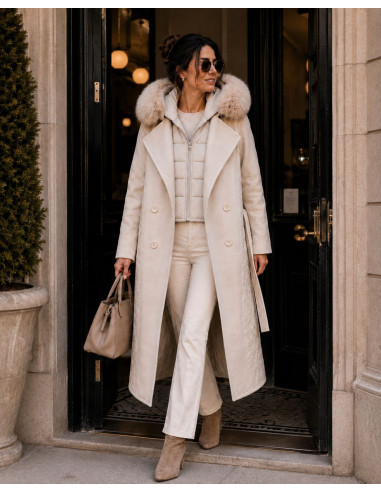 Gabardina Combinada de Paño y Acolchado con...