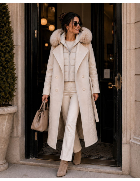 Gabardina Combinada de Paño y Acolchado con Capucha