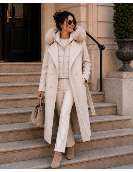 Gabardina Combinada de Paño y Acolchado con Capucha