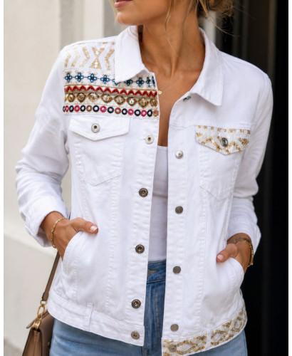 🤍 Cazadora Denim Blanca con Detalles
