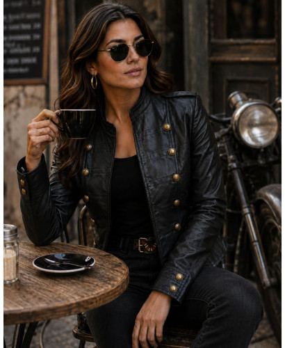 🖤 Chaqueta Napoleónica de Efecto Piel Negra