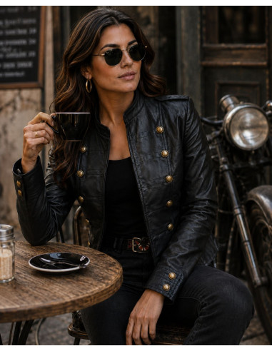 🖤 Chaqueta Napoleónica de Efecto Piel Negra