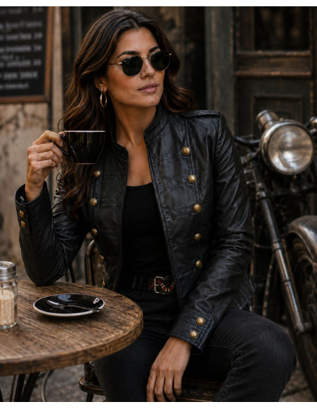 🖤 Chaqueta Napoleónica de Efecto Piel Negra