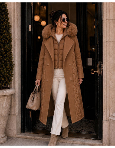 Gabardina Combinada de Paño y Acolchado con...