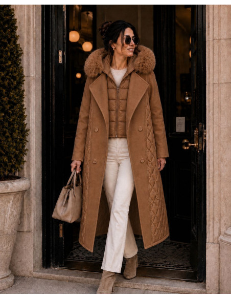 Gabardina Combinada de Paño y Acolchado con Capucha toffe