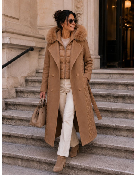 Gabardina Combinada de Paño y Acolchado con Capucha toffe