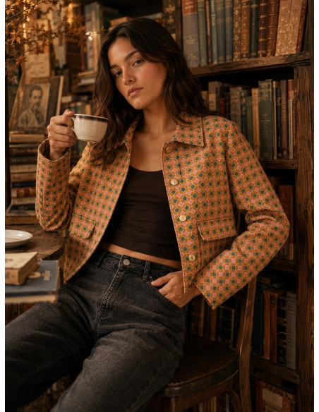 Chaqueta de Antelina Estampado Retro en Colores Vibrantes 🌈
