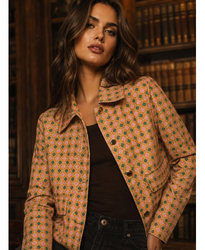 Chaqueta de Antelina Estampado Retro en Colores Vibrantes 🌈