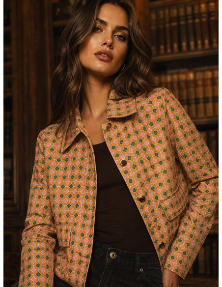 Chaqueta de Antelina Estampado Retro en Colores Vibrantes 🌈