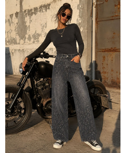👖 Pantalón Vaquero Negro Desgastado con Strass 2