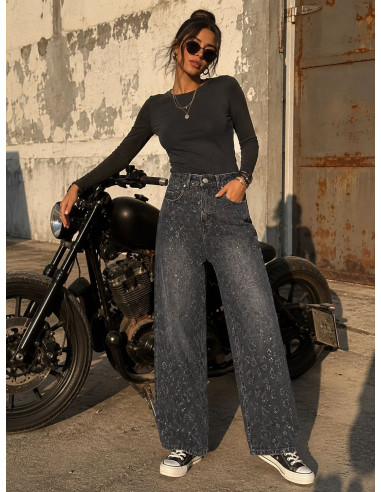 👖 Pantalón Vaquero Negro Desgastado con Strass