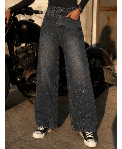 👖 Pantalón Vaquero Negro Desgastado con Strass