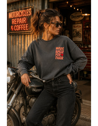 🩶 Sudadera gris efecto lavado “MORE AMOR POR...