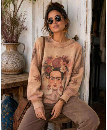 Suéter Frida Kahlo con Estampado Floral