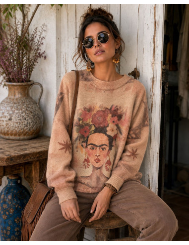 Suéter Frida Kahlo con Estampado Floral