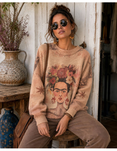 Suéter Frida Kahlo con Estampado Floral