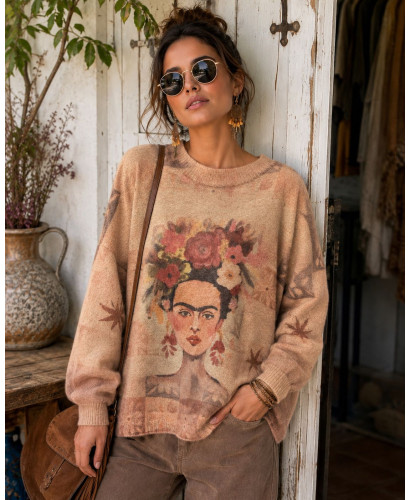 Suéter Frida Kahlo con Estampado Floral 2