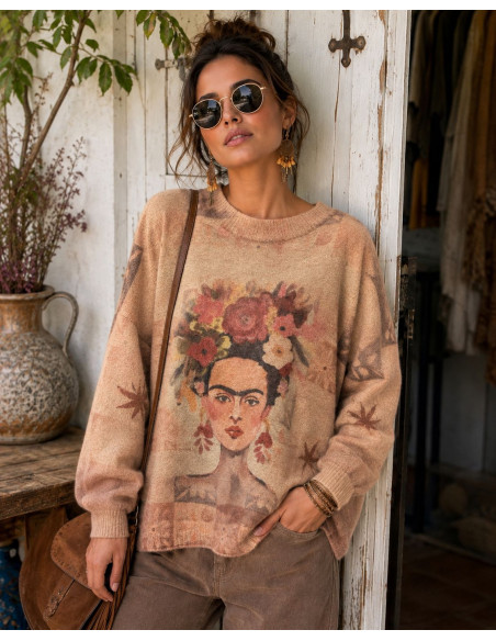 Suéter Frida Kahlo con Estampado Floral