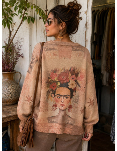 Suéter Frida Kahlo con Estampado Floral