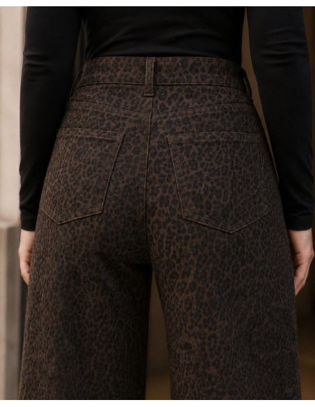 👖 Pantalón Vaquero Animal Print Chocolate y Negro con Strass