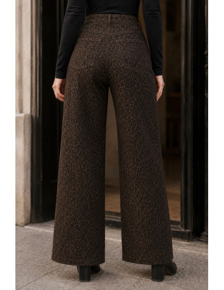 👖 Pantalón Vaquero Animal Print Chocolate y Negro con Strass