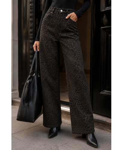 👖 Pantalón Vaquero Animal Print Chocolate y Negro con Strass