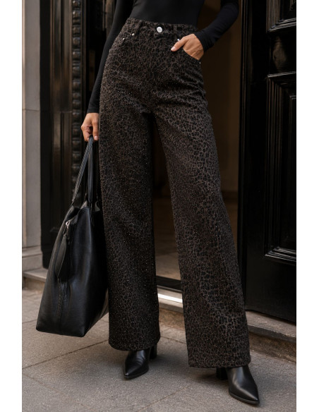 👖 Pantalón Vaquero Animal Print Chocolate y Negro con Strass