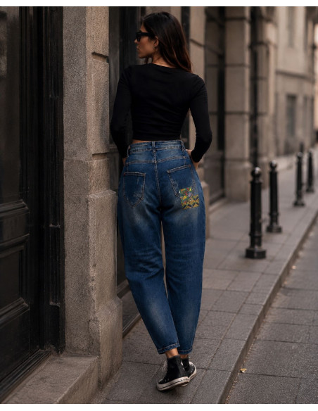 👖 Pantalón Vaquero Baggy con Parches y Lazo