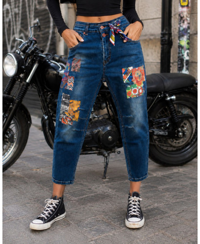 👖 Pantalón Vaquero Baggy con Parches y Lazo