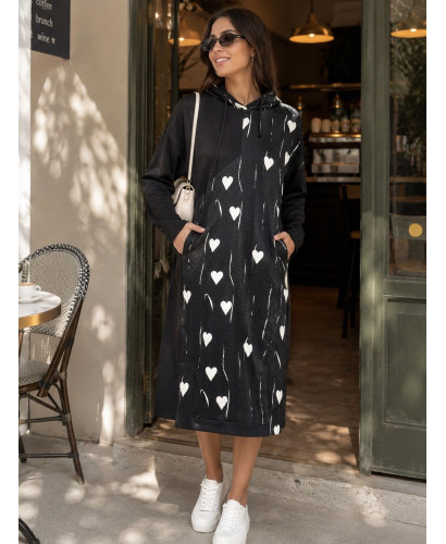 Vestido combinado con capucha y bolsillos frontales 2