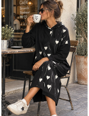Vestido combinado con capucha y bolsillos...